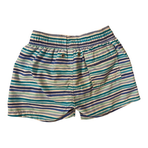 Tom & Teddy Blue and Green Striped Boys Swim Shorts Quick-Dry Elastic Waist - Picture 2 of 3